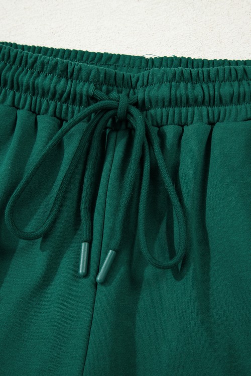 Evergreen Varsity Striped Sleeve Drop Shoulder Sweatshirt and Short Set