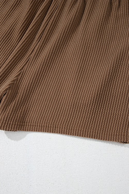 Chestnut Corded Knit Long Sleeve Top and High Waist Shorts