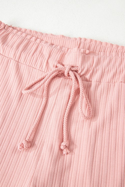 Gossamer Pink Ribbed Button V Neck Tank Top and Shorts
