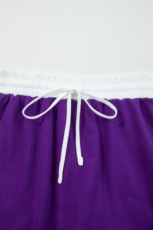 Tillandsia Purple Varsity Stripe Detail Drop Shoulder Pullover Mini Skirt