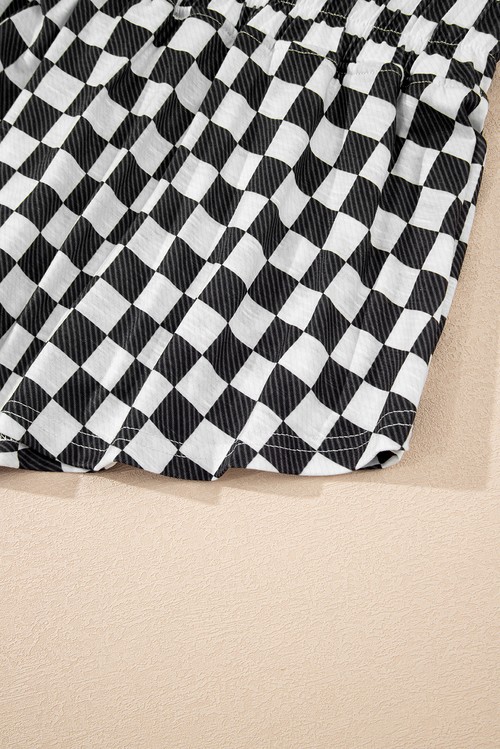 Black Checkerboard T Shirt and High Waist Skorts 2 Piece