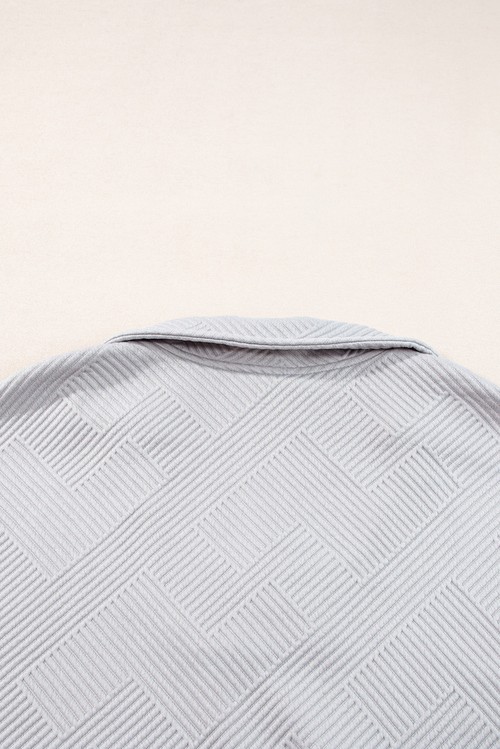 Light Grey Solid Textured Collared V Neck Top and Wide