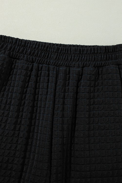 Color black Textured Knit Cap Sleeve T Shirt and Wide
