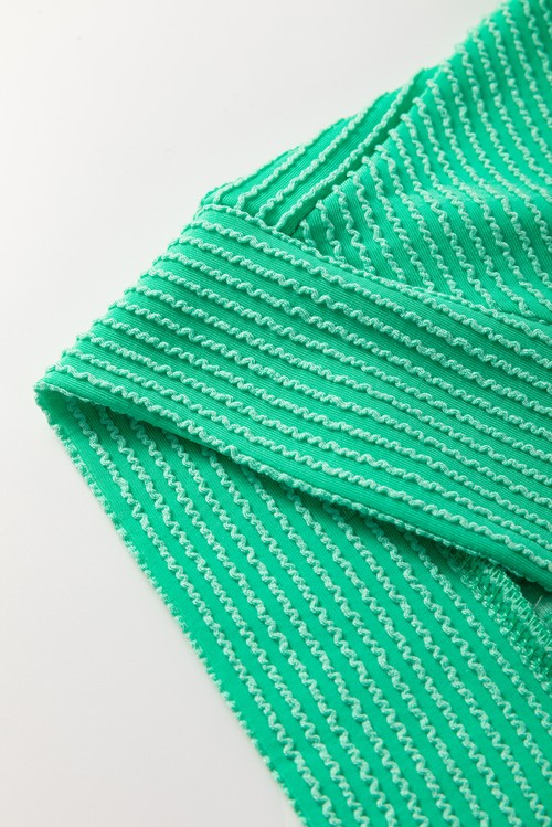Bright Green Solid Corded Knit Short Sleeve T Shirt and