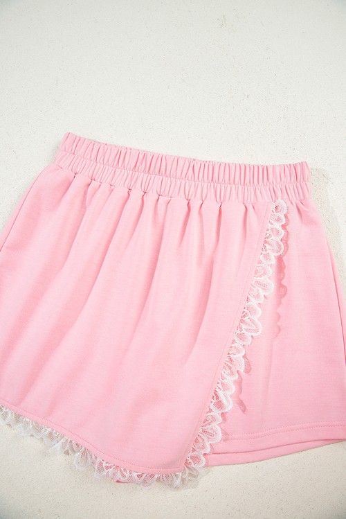 Pink Peter Pan Lace Embellished Neck Collision Sweatshirt and Skirt