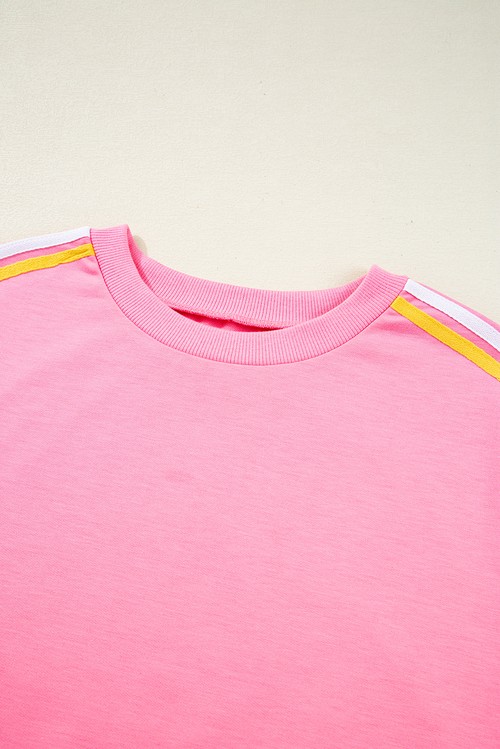 Bonbon Color Contrast Crewneck T Shirt and Wide Leg High