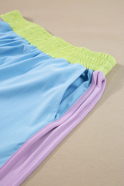 Sky Blue Color Block Detail Casual Two piece Outfit
