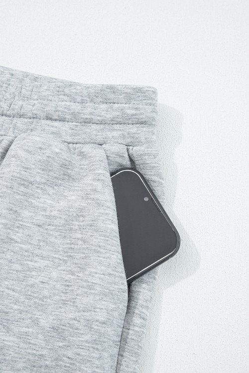Light Grey Zip Collar Long Sleeve Top Drawstring Pants Set