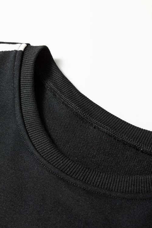 Black Varsity Striped Detail Crewneck Pullover Elastic Sweatpants 2pcs Outfit