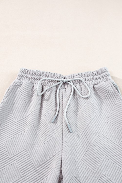 Light Grey Solid Textured Collared V Neck Top and Wide