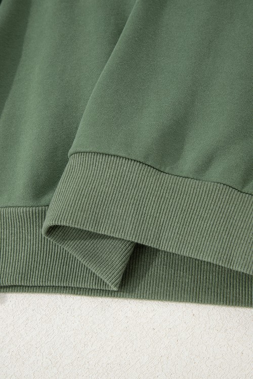Mist Green Button Drawstring Hooded Pullover and Casual Short Set