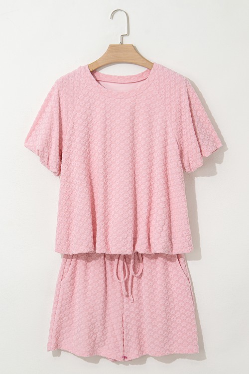 Coral Paradise Daisy Jacquard Textured Casual Short Set