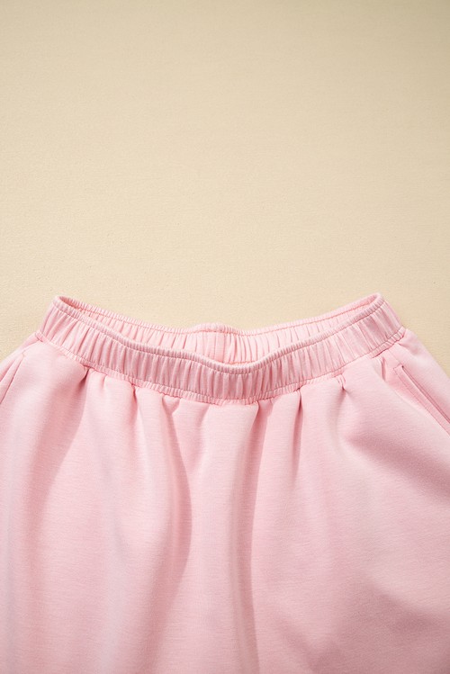 Light Pink Puff Sleeve Pearl Embellished Scallop Trim Top 2