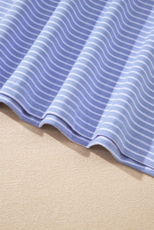Sky Blue Stripe Dolman Sleeve Polo Shirt and Drawstring Shorts