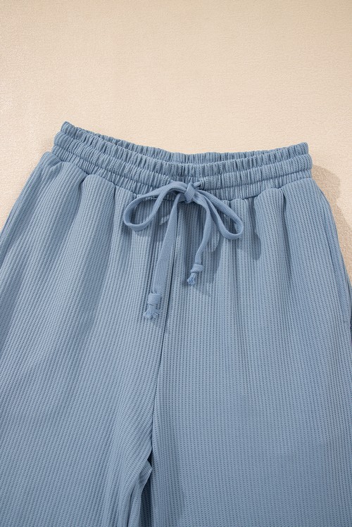 Dusk Blue Solid Color Ribbed Loose Long Sleeve Top Casual