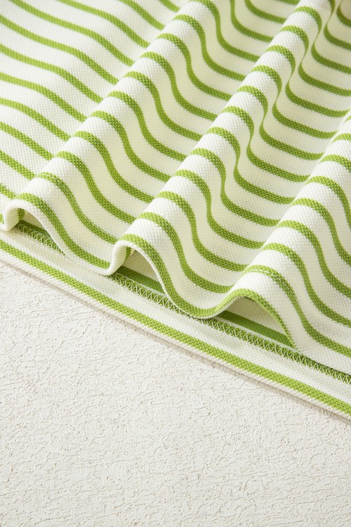 Green Stripe Collared V Neck Drop Shoulder Pullover and Skort