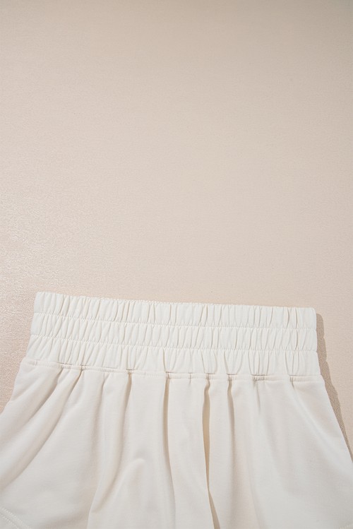 Beige 2pcs Cropped Tee and Ruffle High Waist Skort Set
