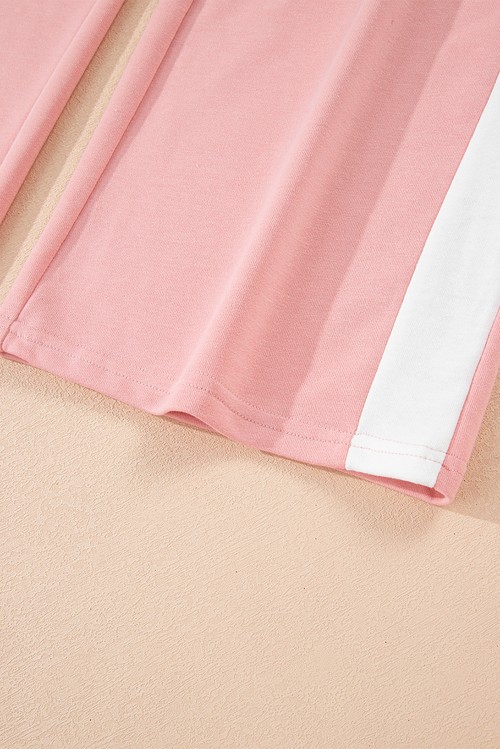 Light Pink 2pcs Color Block Pullover Loose Pant Set