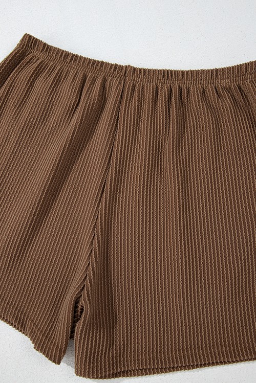 Chestnut Corded Knit Long Sleeve Top and High Waist Shorts