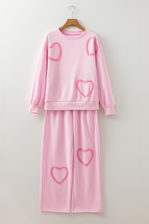 Phalaenopsis Chenille Heart Pattern Casual 2pcs Pants Set