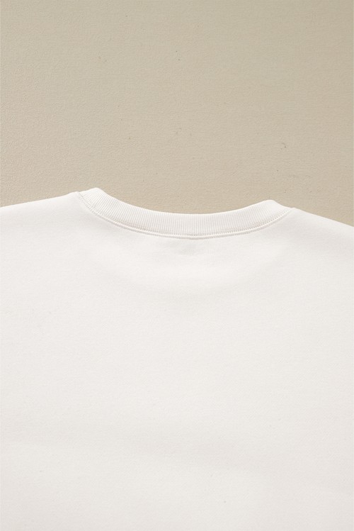 White Color Block Patchwork Drop Shoulder Pullover Casual Shorts 2pcs