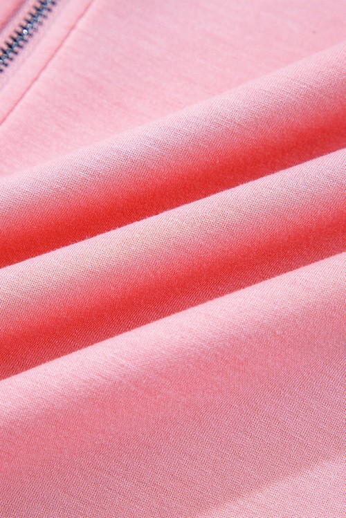 Pink Half Zip Sporty Pullover Mini Skirt 2pcs Outfit