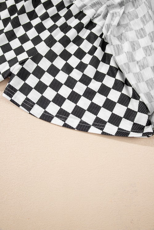 Black Checkerboard T Shirt and High Waist Skorts 2 Piece
