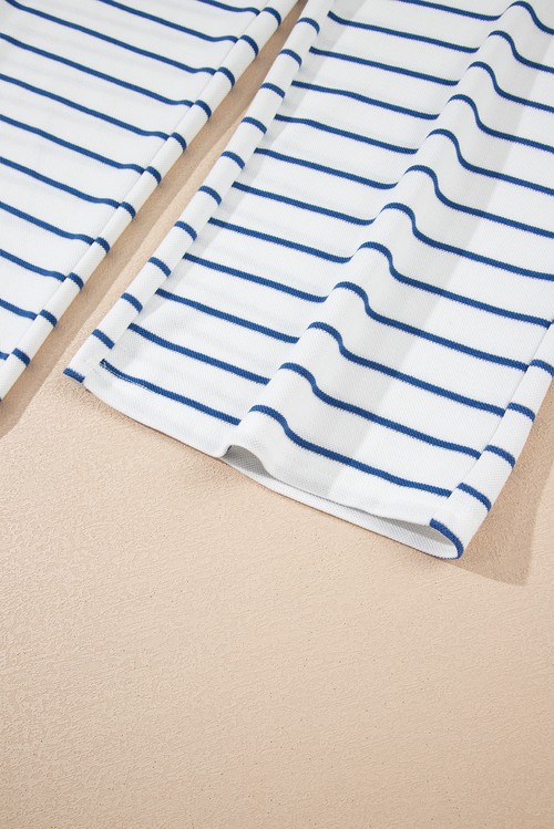 Sail Blue Striped Long Sleeve Top Drawstring Wide Leg Pants