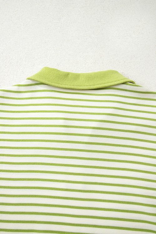 Green Stripe Collared V Neck Drop Shoulder Pullover and Skort