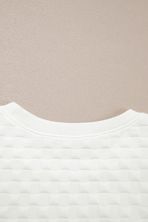 White Solid Color Checkered Texture Short 2pcs Outfit