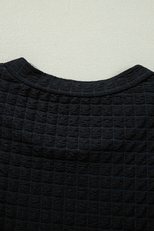 Color black Textured Knit Cap Sleeve T Shirt and Wide