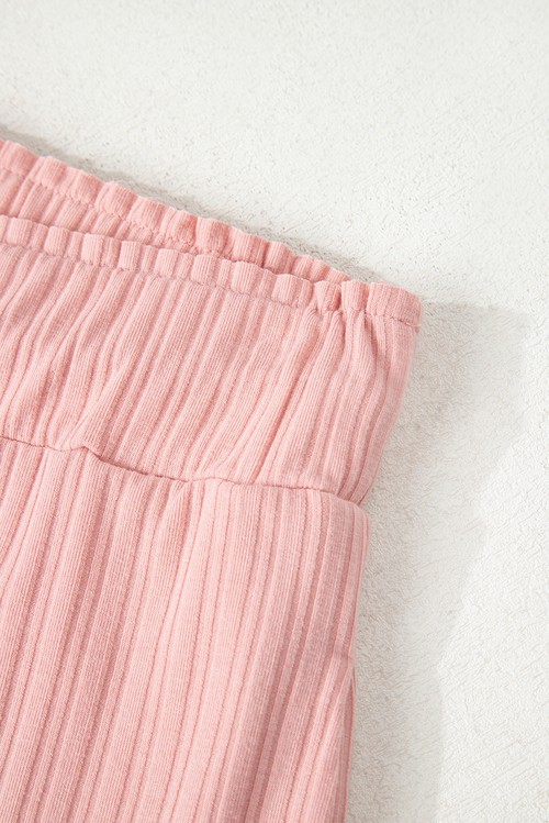 Gossamer Pink Ribbed Button V Neck Tank Top and Shorts