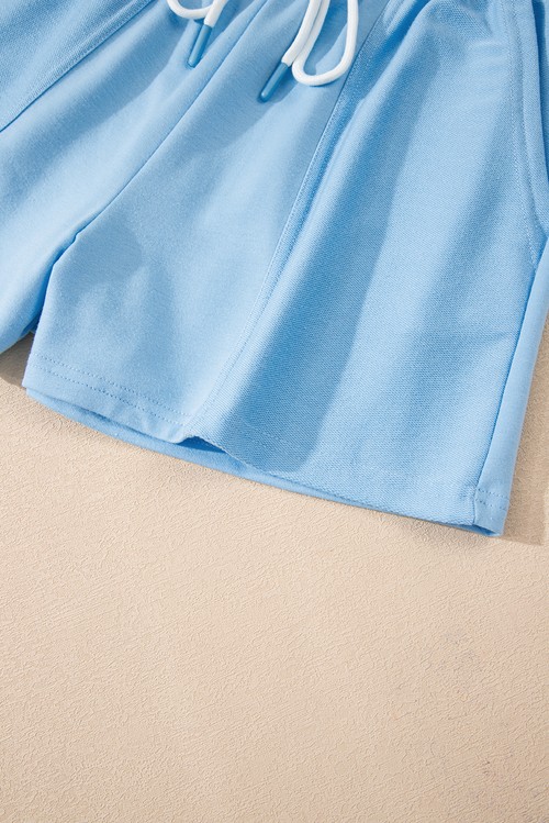 Myosotis V Neck Drop Shoulder Tee and Patchwork Drawstring Elastic