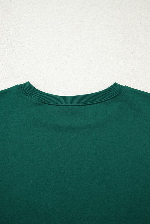 Evergreen Varsity Striped Sleeve Drop Shoulder Sweatshirt and Short Set