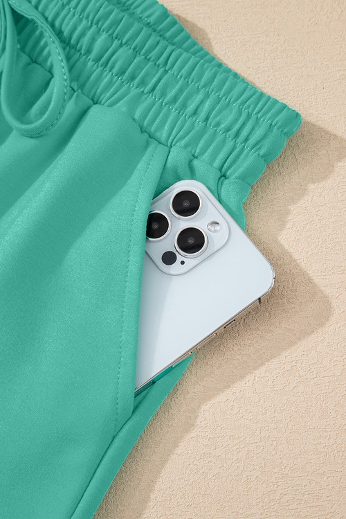 Sea Green Solid Loose V Neck Half Sleeve Tee and