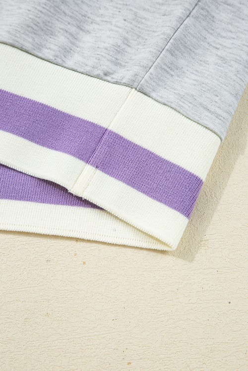 Light Grey Contrast Striped Bands Cropped Pullover and Athletic Short