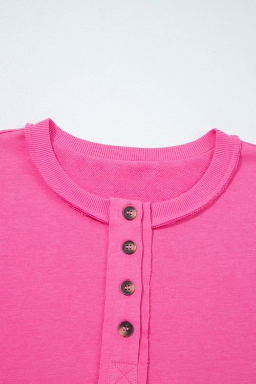 Bright Pink Raw Edge Half Buttons Pullover and Jogger Pants