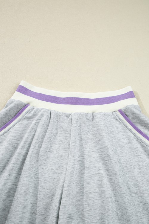 Light Grey Contrast Striped Bands Cropped Pullover and Athletic Short