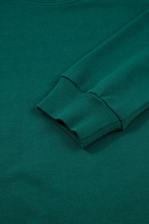 Sea Green Solid Color Pullover Top Varsity Stripe Detail Loose
