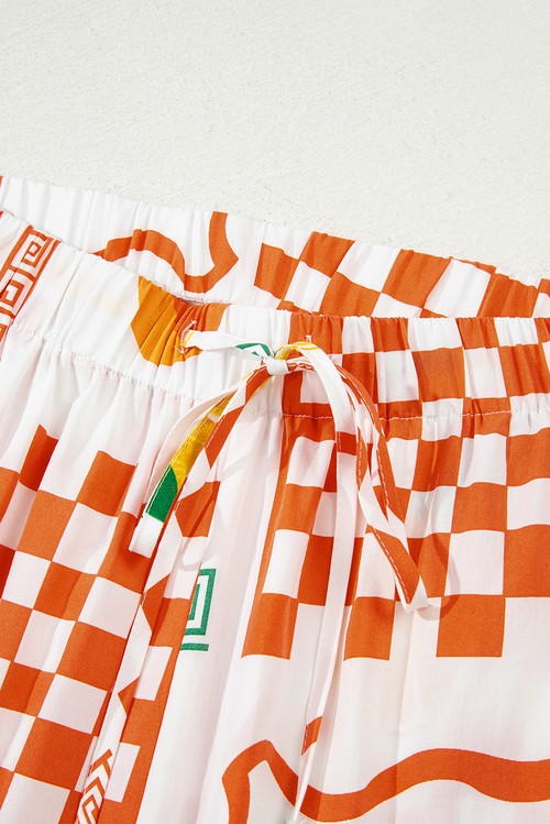 Orange Vacation Printed Loose Shirt and Drawstring Shorts Set