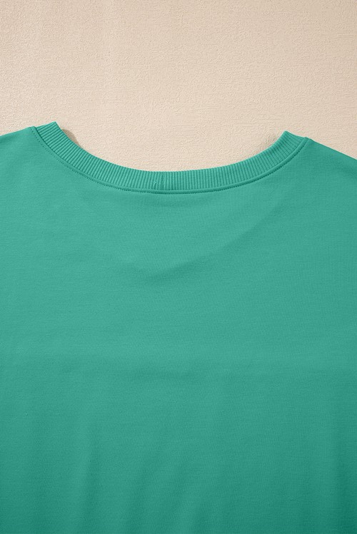 Sea Green Solid Loose V Neck Half Sleeve Tee and