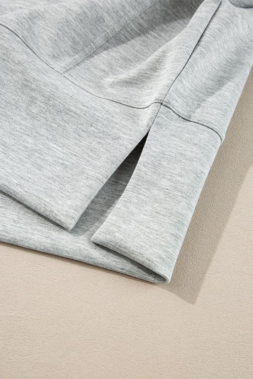 Light Grey Stand Neck Zipped Sweatshirt and Shorts Set