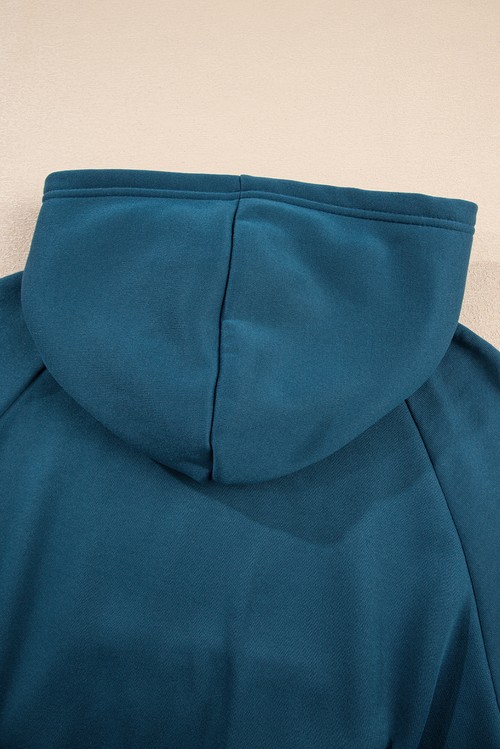 Peacock Blue Cozy Hooded Sweatshirt Drawstring Elastic Waistband Cargo Pant