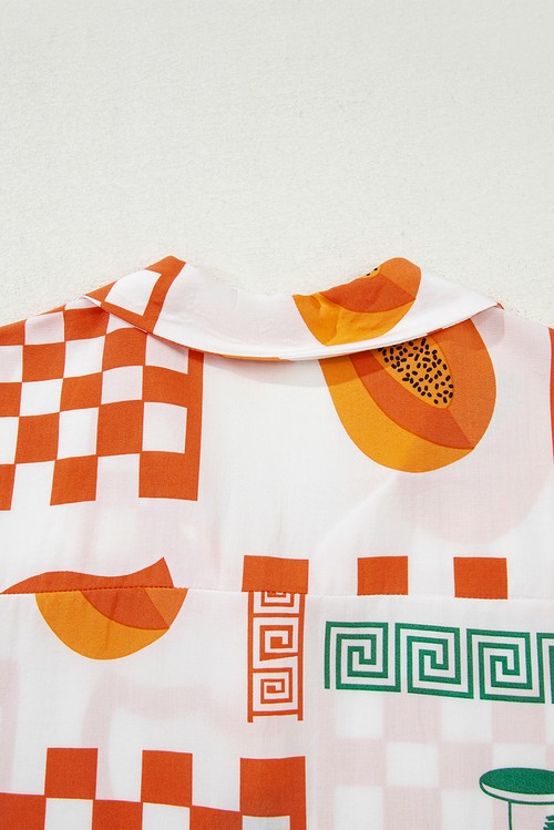 Orange Vacation Printed Loose Shirt and Drawstring Shorts Set