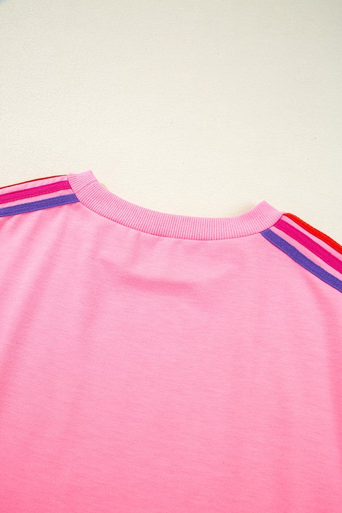Bonbon Color Contrast Crewneck T Shirt and Wide Leg High