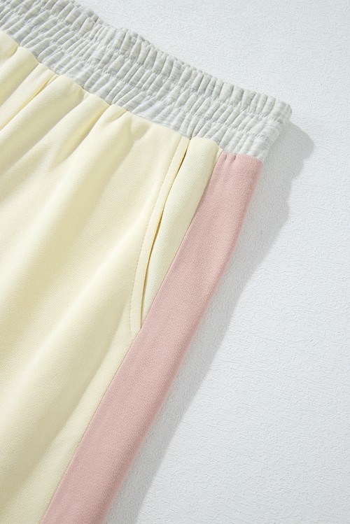Apricot 2pcs Color Block Pullover Loose Pant Set