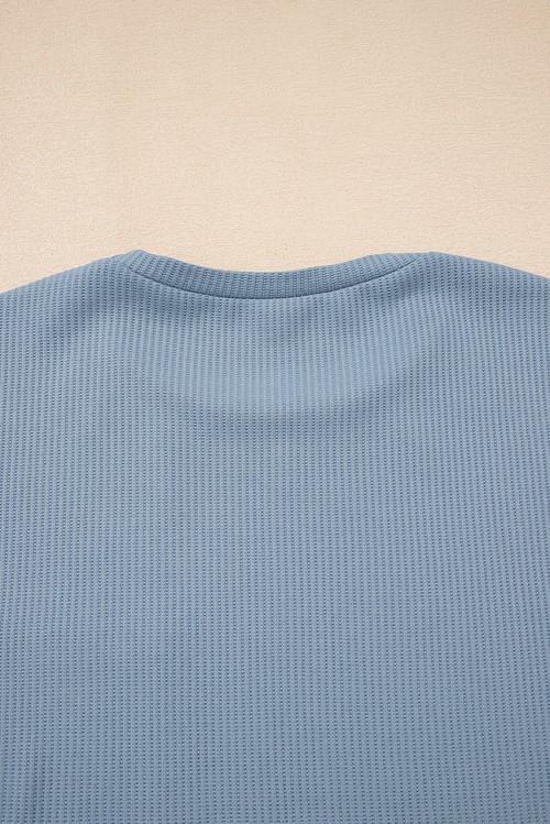 Dusk Blue Solid Color Ribbed Loose Long Sleeve Top Casual