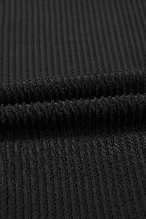 Black Solid Color Corded Short Sleeve Top and Casual Pants
