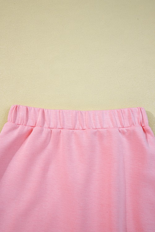 Pink Half Zip Sporty Pullover Mini Skirt 2pcs Outfit