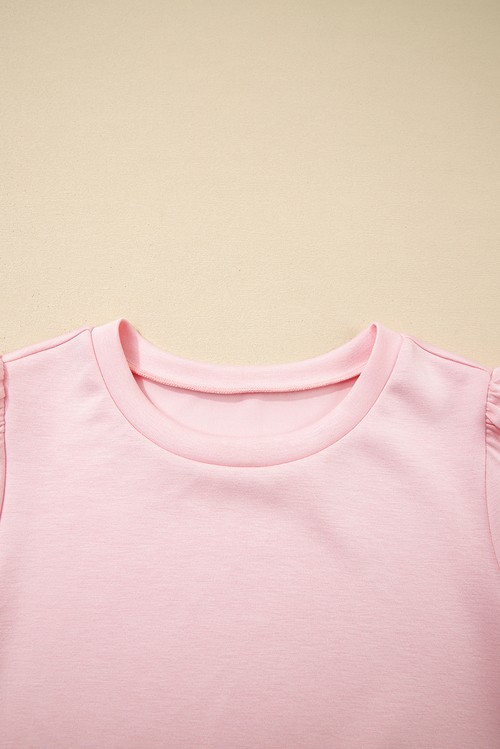 Light Pink Puff Sleeve Pearl Embellished Scallop Trim Top 2